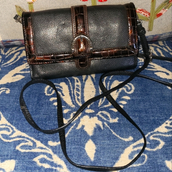 Brighton Vintage Brown & Black Leather Crossbody Bag - Picture 3 of 10